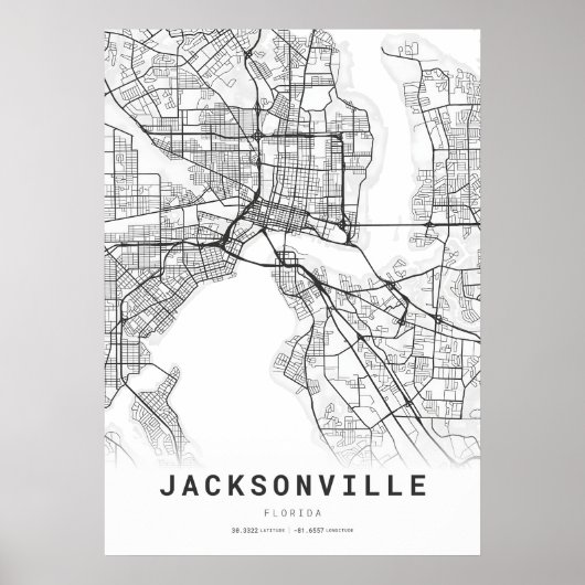 Poster Carte de ville de Jacksonville (Devant)