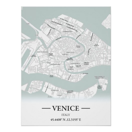 Poster Carte de ville de style classique de Venise, Itali (Devant)