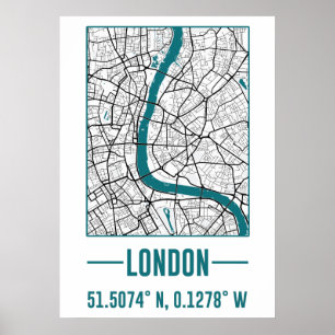 Poster Carte de ville minimaliste de LONDRES, carte de vi