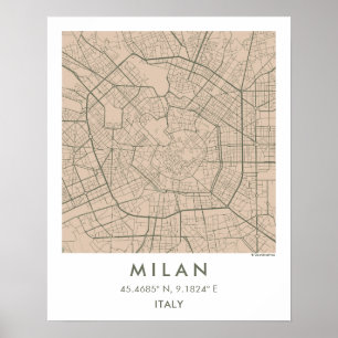 Poster Carte de ville personnalisée de Milan Italie affic