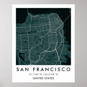 Poster Carte de ville personnalisée de San Francisco - Af
