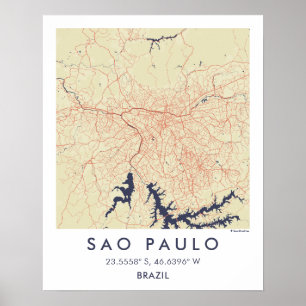 Poster Carte de ville personnalisée de São Paulo, Brésil,