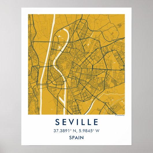 Poster Carte de ville personnalisée de Séville Espagne af (Devant)