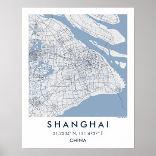 Poster Carte de ville personnalisée de Shanghai, Chine, a