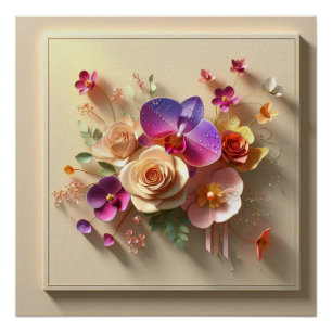 Poster Carte de voeux 3D Spring Blossoms - Roses dynamiqu