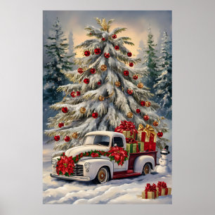 Poster Carte de vœux de Noël vintage – Majestueuse neige-