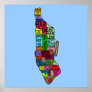 Poster Carte de voisinages de Manhattan