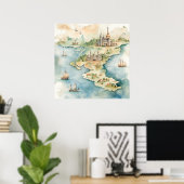 Poster Carte de voyage à l'aquarelle (Bureau à domicile)