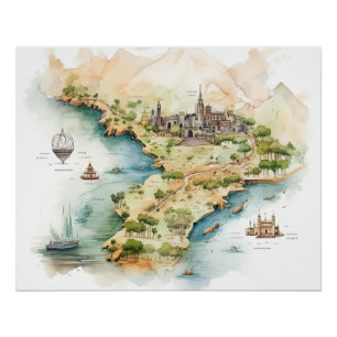 Poster Carte de voyage à l'aquarelle