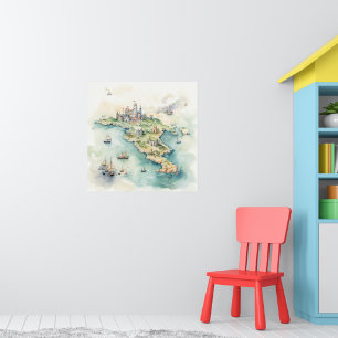 Poster Carte de voyage à l'aquarelle