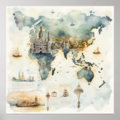 Poster Carte de voyage à l'aquarelle (Devant)