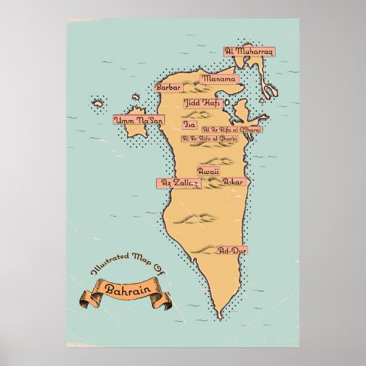 Poster Carte de voyage Bahrain Vintage (Devant)