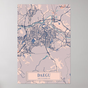 Poster Carte de voyage de Daegu en Corée du Sud, ville ve