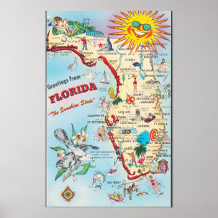 Poster Carte de voyage de Floride vintage