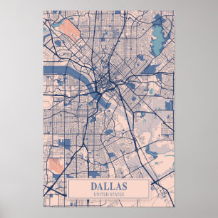 Poster Carte de voyage de la ville venteuse de Dallas Tex