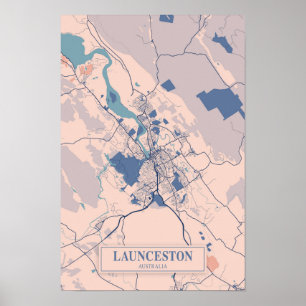 Poster Carte de voyage de la ville venteuse de Launceston