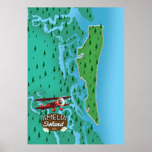 Poster Carte de voyage de l'île Amelia en Floride.