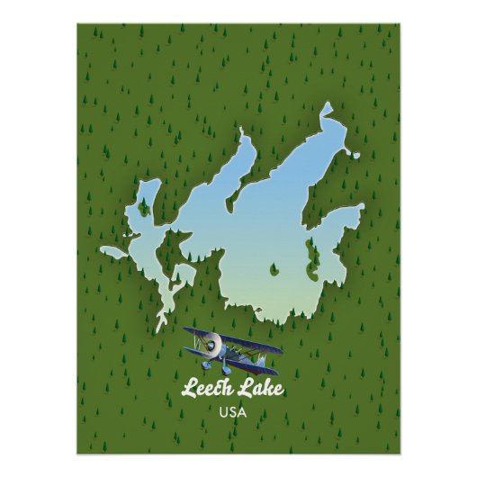 Poster Carte de voyage du lac Leech (Devant)