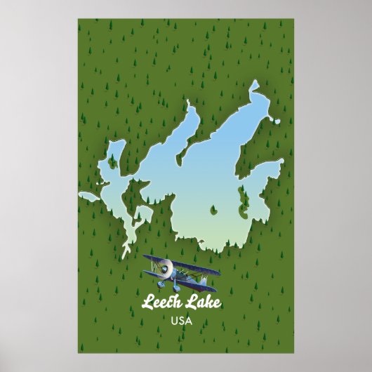 Poster Carte de voyage du lac Leech (Devant)