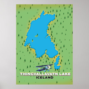 Poster carte de voyage du lac Thingvallavatn en Islande