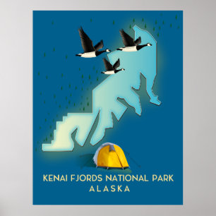 Poster Carte de voyage du parc national des fjords de Ken