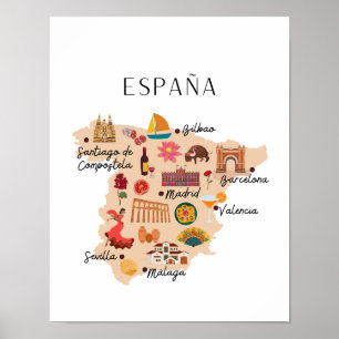 Poster Carte de voyage Espagne