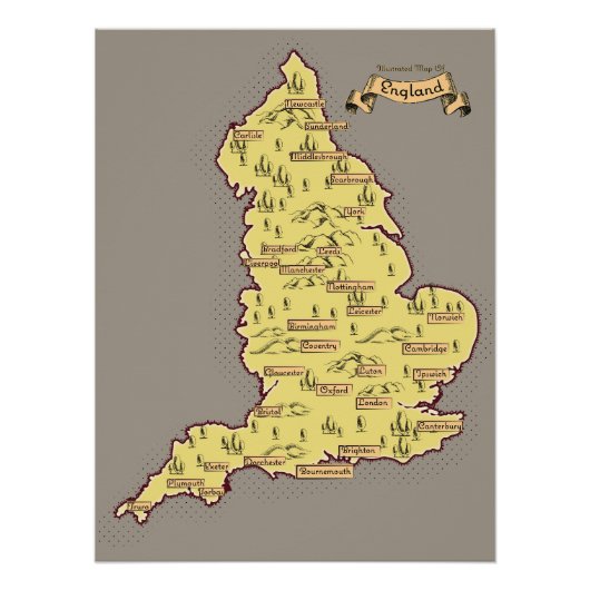 Poster Carte de voyage illustrée de l'Angleterre (Devant)