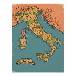 Poster Carte de Voyage Illustrée De L'Italie