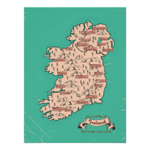 Poster Carte de voyage illustrée d'Irlande