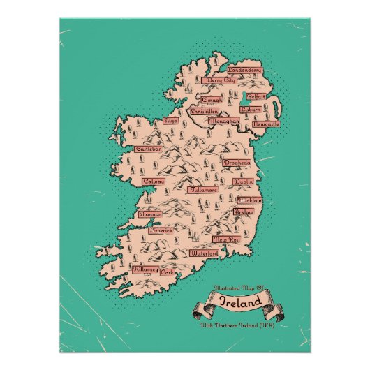 Poster Carte de voyage illustrée d'Irlande (Devant)