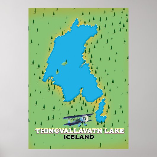 Poster Carte de voyage Islande du lac Thingvallavatn (Devant)