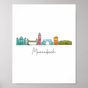 Poster Carte de voyage Maroc Marrakech Casablanca Tanger 