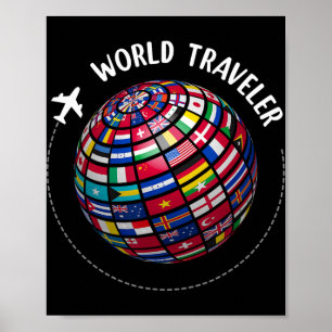 Poster Carte de voyageur du monde, Drapeaux du monde Voya