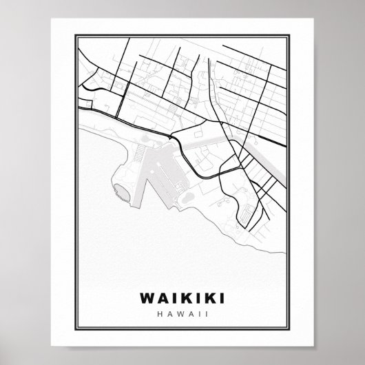 Poster Carte de Waikiki Honolulu (Devant)