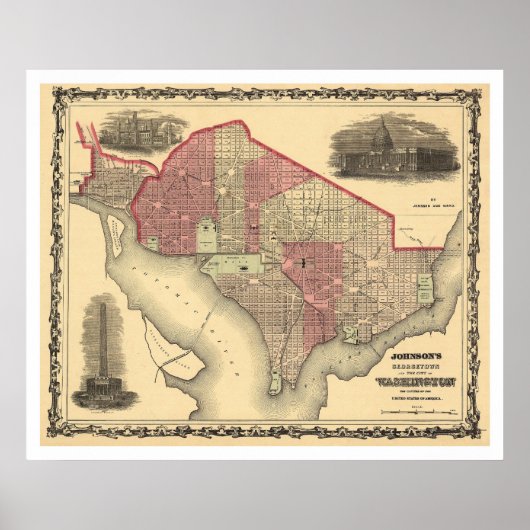 Poster Carte de Washington DC et Georgetown 1862 (Devant)