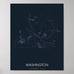 Poster Carte de Washington, New Hampshire (la nuit)