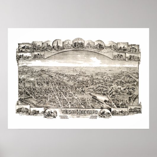 Poster Carte de West Medford, Massachusetts en 1897 (Devant)
