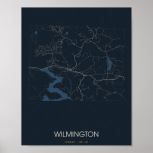 Poster Carte de Wilmington, Vermont (de nuit)