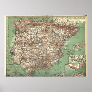 Poster Carte de WWI de l'Espagne et du Portugal