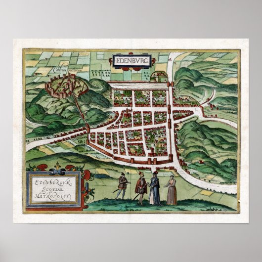 Poster Carte d'Édimbourg 1580 (Devant)