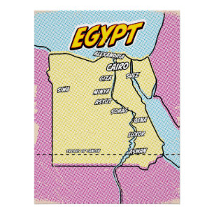 Poster Carte d'Égypte illustrée Pop Art