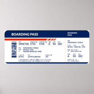 Poster Carte d'embarquement - Bleu & Rouge