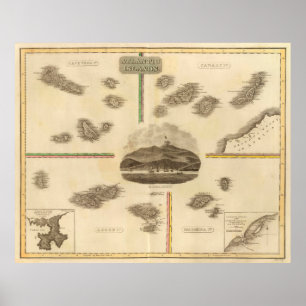 Poster Carte des Açores Vintages, Cap-Vert, Canaries
