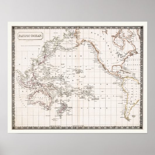 Poster Carte des années 1800 de l'océan Pacifique (Devant)