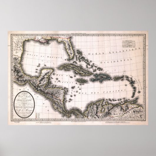 Poster Carte des Antilles et du Golfe de 1806 (Devant)