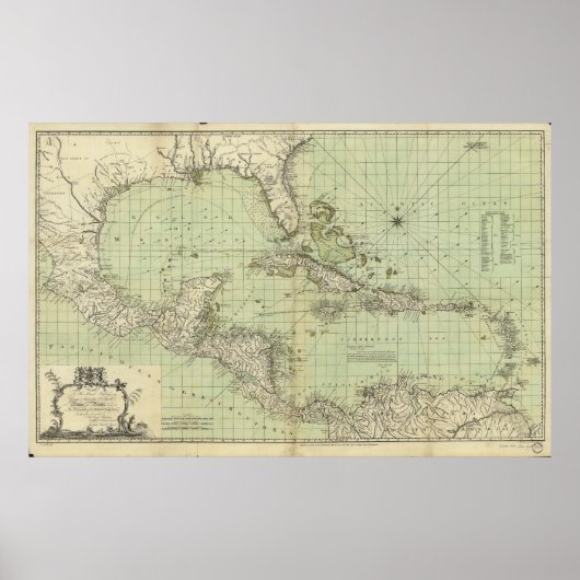 Poster Carte des Antilles par Thomas Bowen (1774) (Devant)