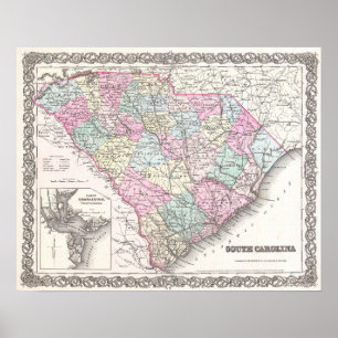 Poster Carte des antiquités de la Caroline du Sud