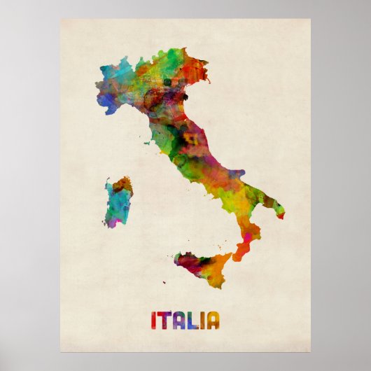 Poster Carte des aquarelles en Italie, Italie (Devant)