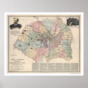 Poster Carte des banlieues de Washington DC par Clements