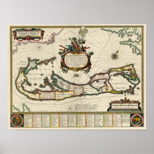 Poster Carte des Bermudes 1630 (Devant)